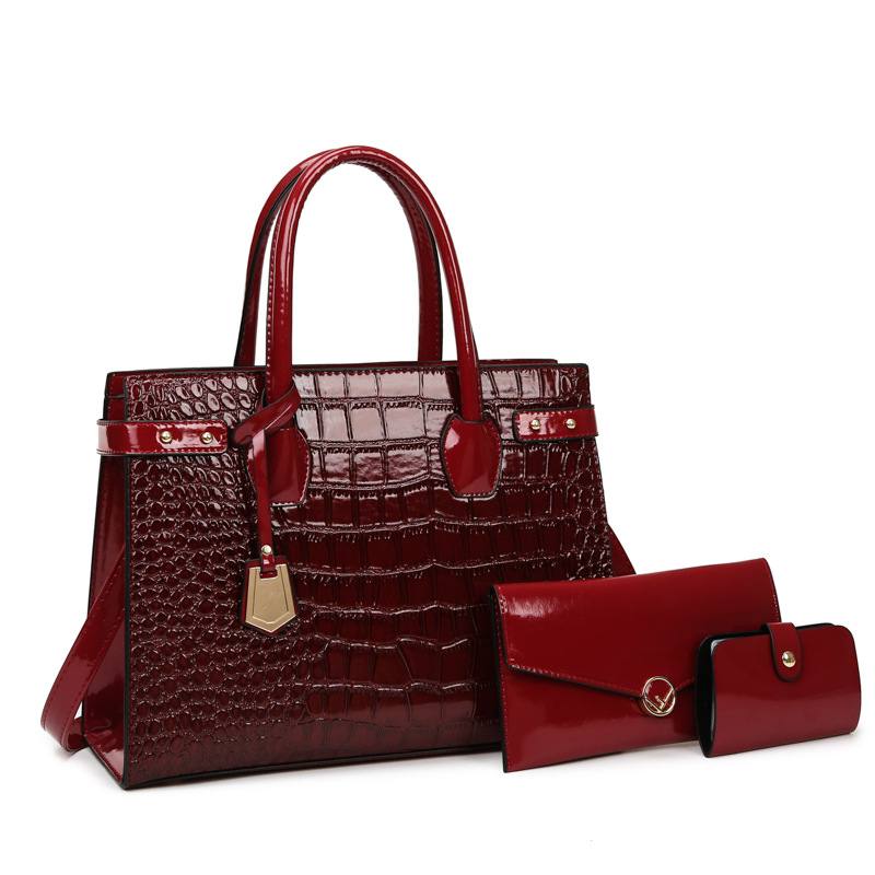 Three in one glossy leather bag